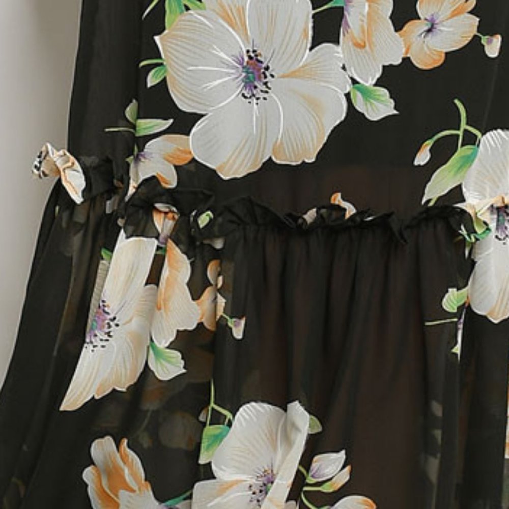 Ruffle Tier Floral Halter Maxi Dress Black - Picture 5 of 9
